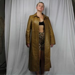 Dark tan leather trench coat
